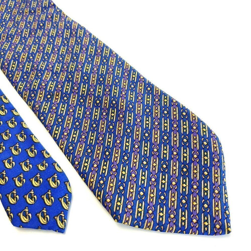 Gianni‎ Versace Blue Print Geometric Short Silk Tie